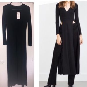 SOLD- ZARA Black Double Slit Front V Neck Top